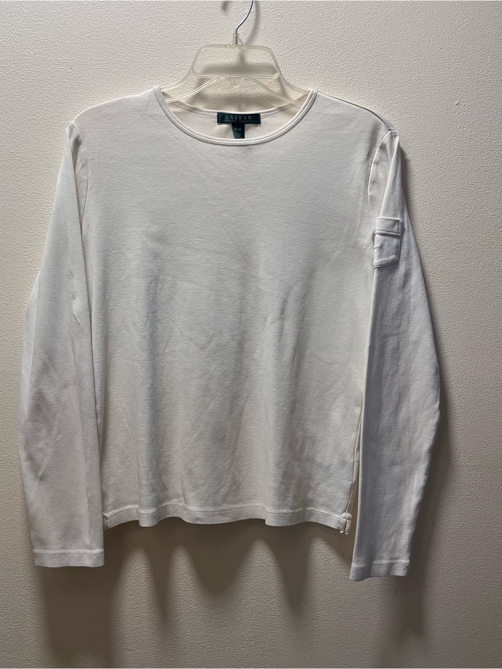 Lauren Vintage Classic Comfy Timeless Crew Long-Sleeve Crewneck Tee, Sz M, White
